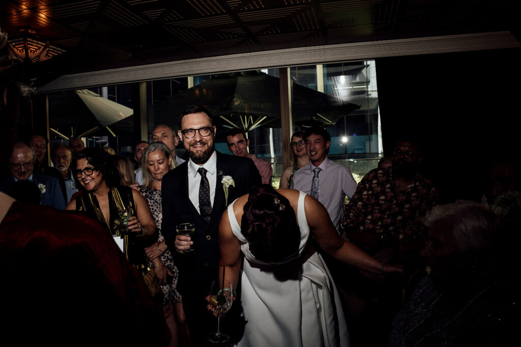 Nick and Noras cocktail bar, for a intimate wedding in Melbourne. Fun reception. Fun party wedding. candid wedding reception photos.