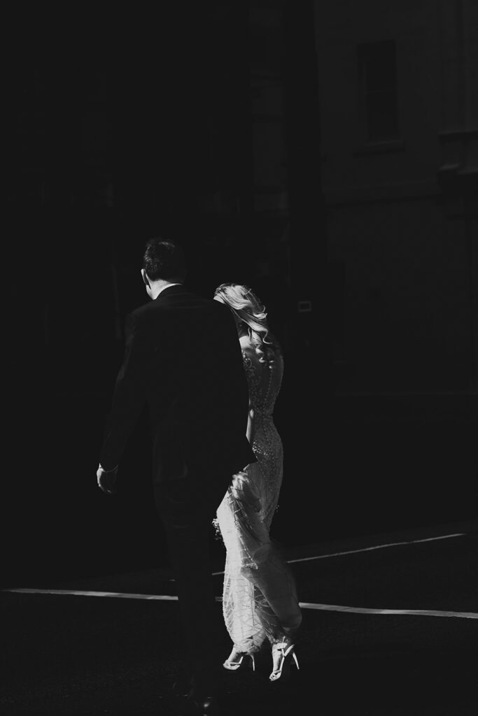 Black and white artistic wedding photo. 35mm wedding photo. Black and white wedding photography