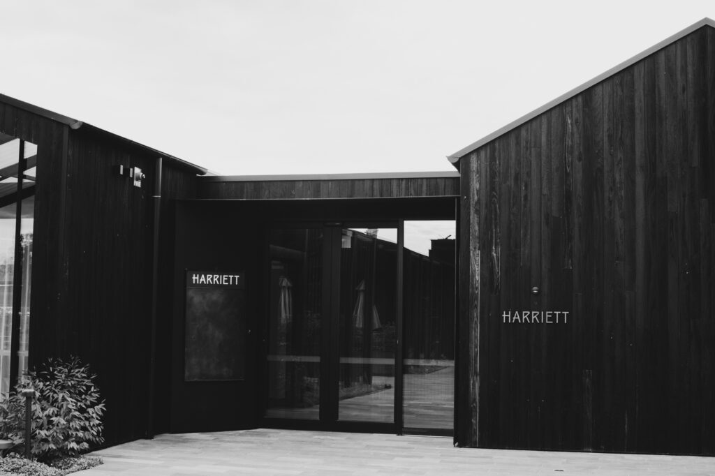 A Black and white image of Harriett at St Hubert's estate,  designed by Cera Stribley