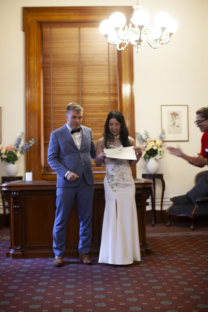 A Couple getting married at Melbourne town hall