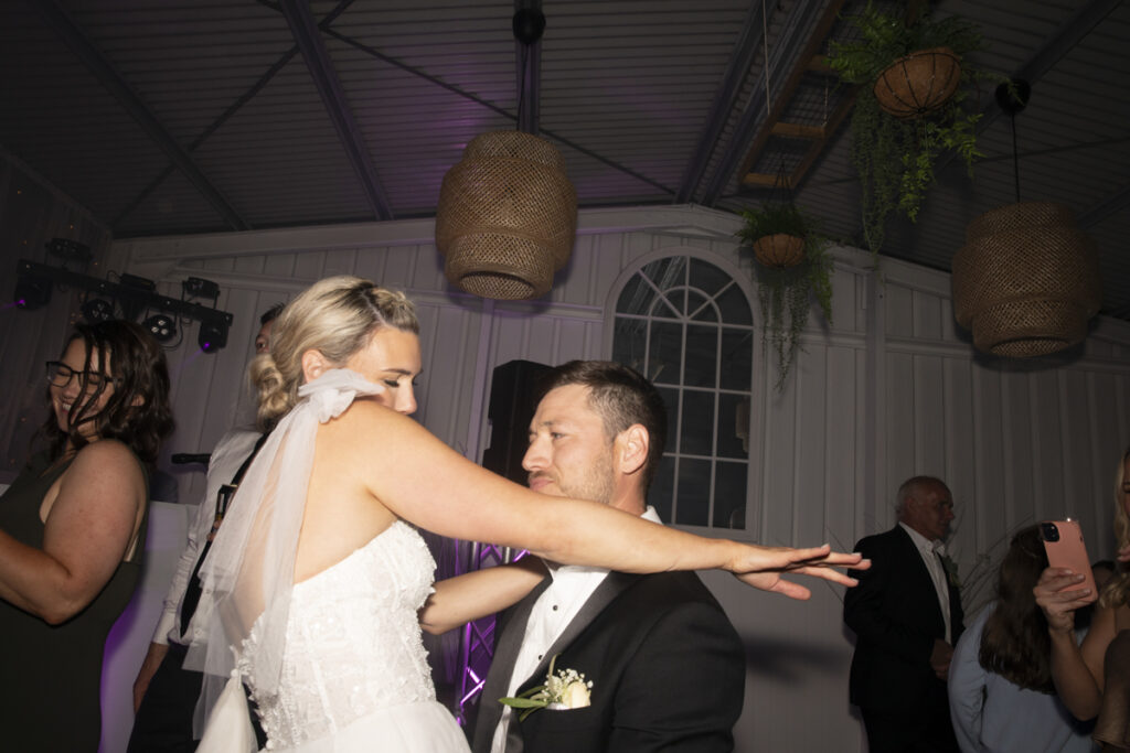 The dance floor of the wedding reception at lakes entrance eight acres