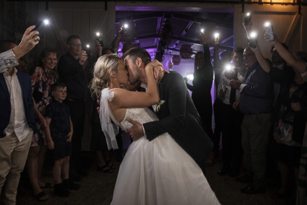 The dance floor of the wedding reception at lakes entrance eight acres