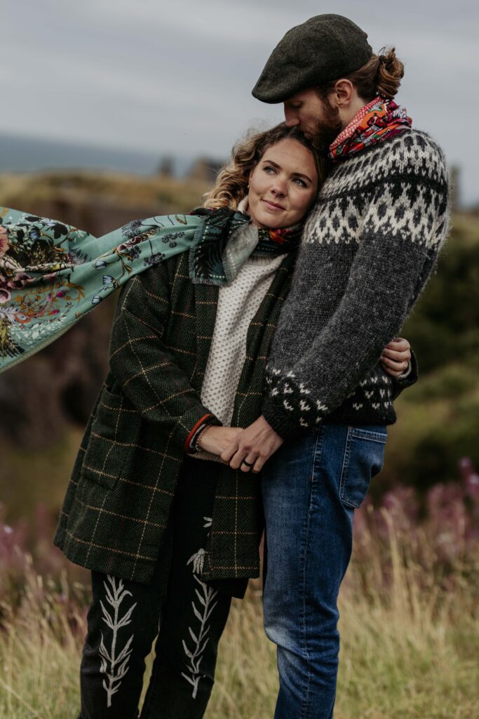 Embracing Adventure as a Scotland wedding photographer. A couple having photos taken near Drumtochty Castle in Scotland