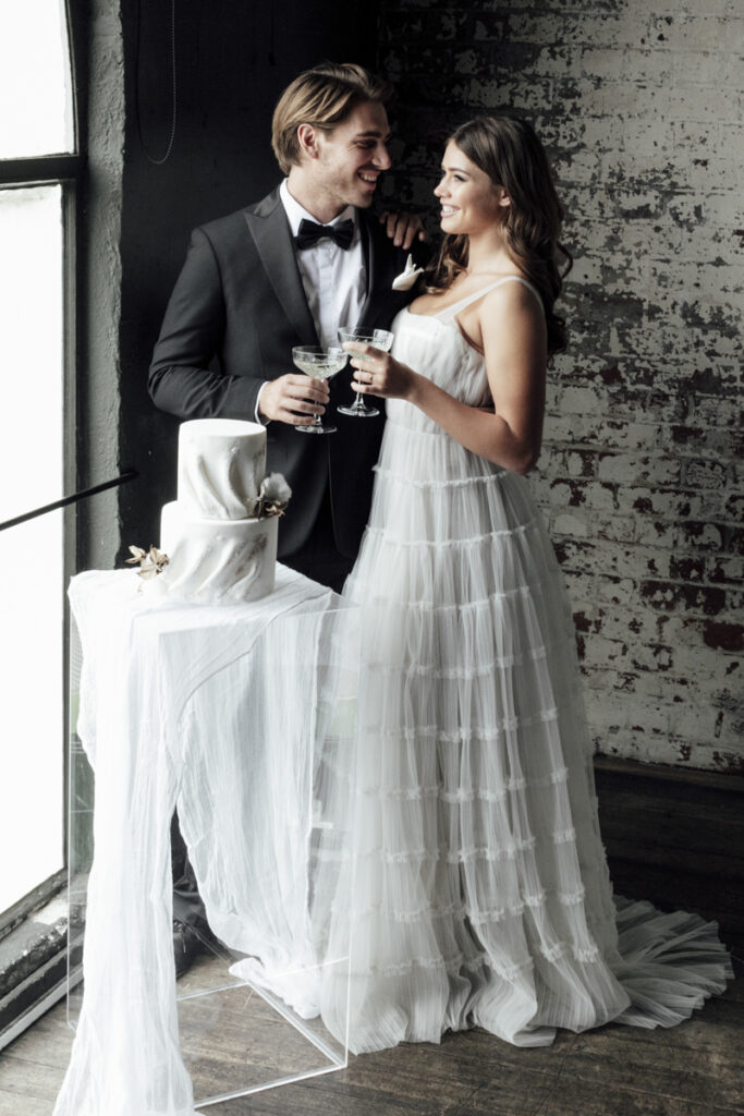 Panama Dining Room Melbourne wedding photography. A couple having their wedding photos taken in Panama Dining room, that are happy and laughing.