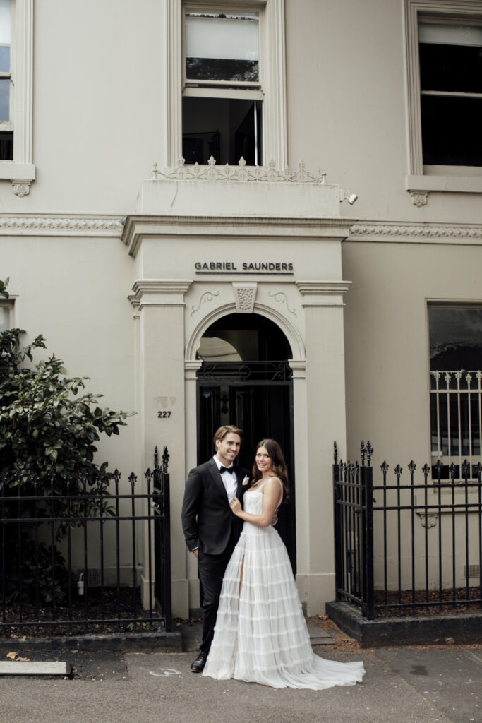 Panama Dining Room Melbourne wedding photography. A couple having their wedding photos taken in Panama Dining room, that are happy and laughing.