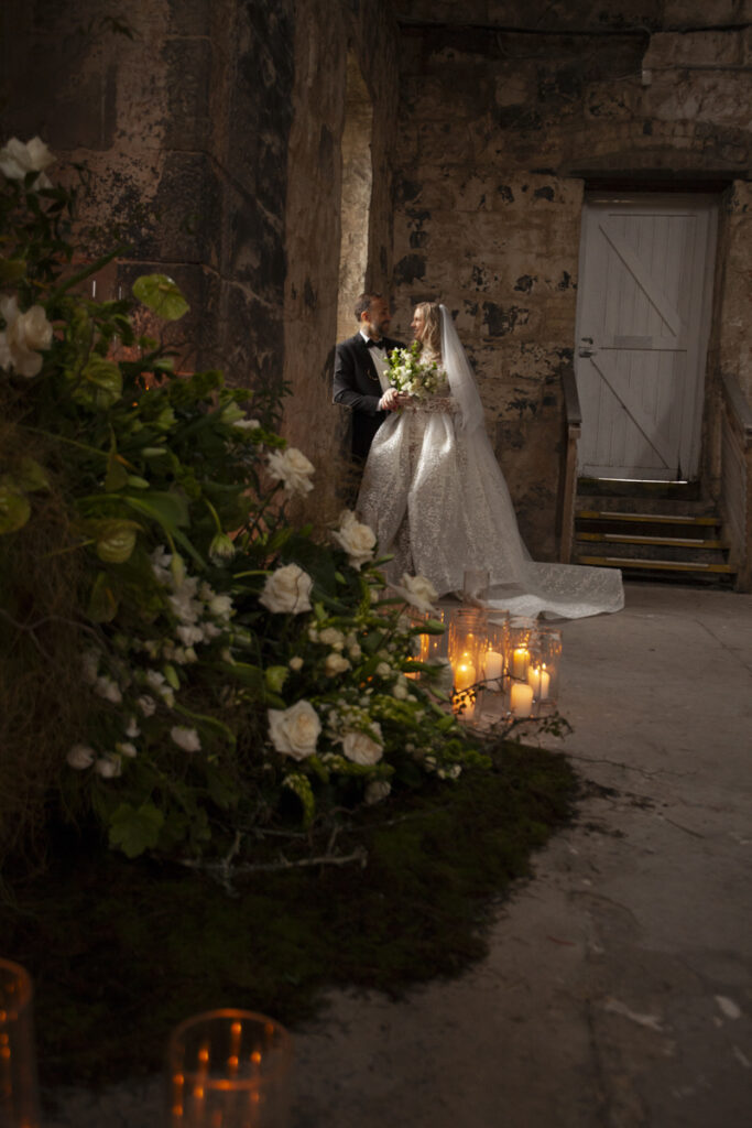 Provenance wedding photography. A couple having their wedding photos in a unique wedding venue, taken in Provenance in the grand Hall.