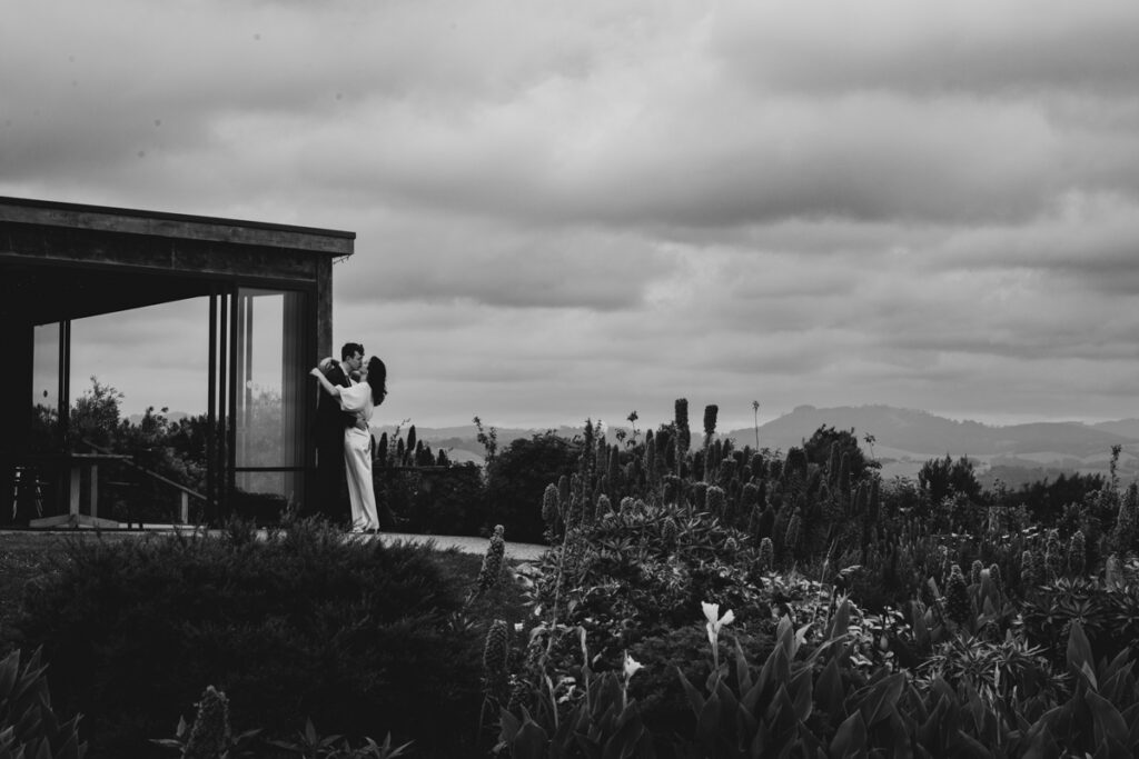 Gurney Cidery Wilsons Prom wedding photography. A couple having their wedding photos taken in Gurney Cidery, that are happy and laughing.
