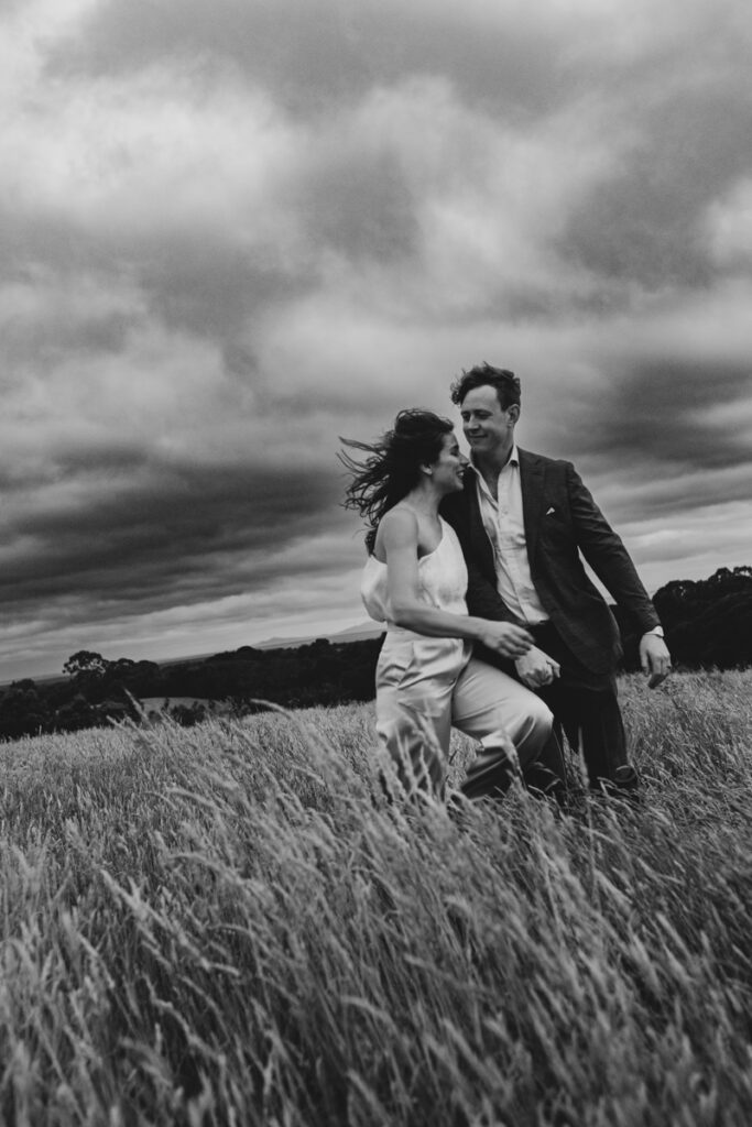 Gurney Cidery Wilsons Prom wedding photography. A couple having their wedding photos taken in Gurney Cidery, that are happy and laughing. Dancing on the dance floor