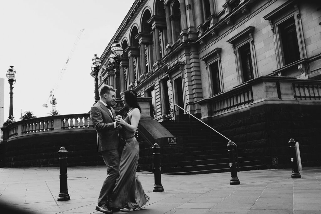 Victorian Marriage Registry wedding image. Black and white photo of a couple dancing on their wedding day