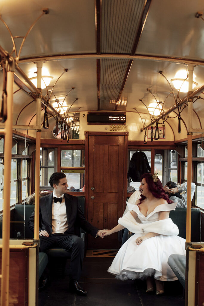City cirlcle vinbtage tram wedding photos