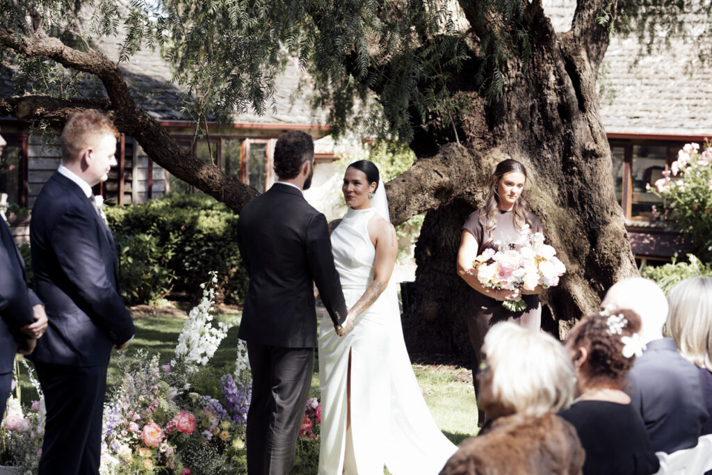 A wedding ceremony at Emu Botoom Homestead. Macedon Ranges Wedding photographer.