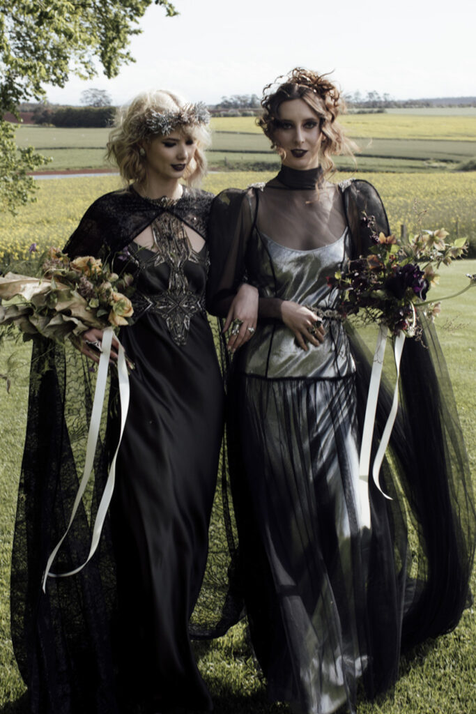 LGBTQI+ wedding in Macedon Ranges. Macedon ranges wedding photographer. Lesbian wedding in Dayelsford. Alternate wedding. Moody Wedding vibes. Black Wedding dress