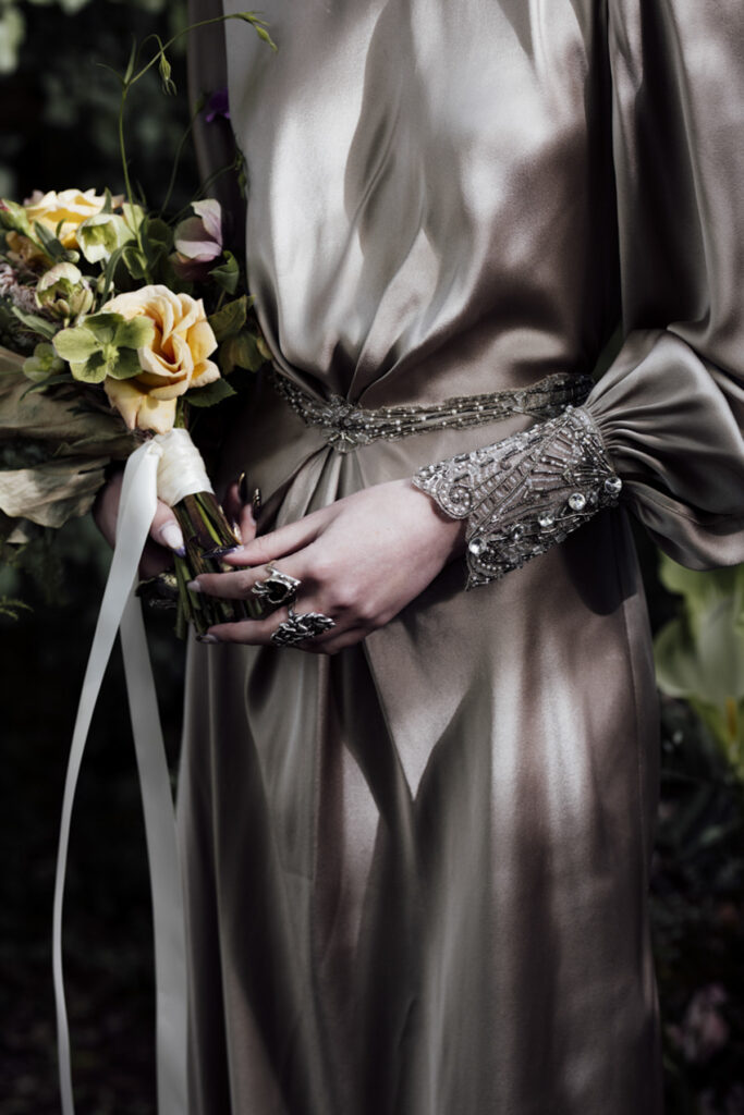 LGBTQI+ wedding in Macedon Ranges. Macedon ranges wedding photographer. Lesbian wedding in Dayelsford. Alternate wedding. Moody Wedding vibes. Dark Wedding dress. Witchy vibes