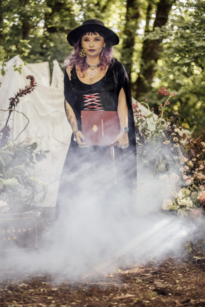 LGBTQI+ wedding in Macedon Ranges. Macedon ranges wedding photographer. Lesbian wedding in Dayelsford. Alternate wedding. Moody Wedding vibes. Dark Wedding dress. Witchy vibes