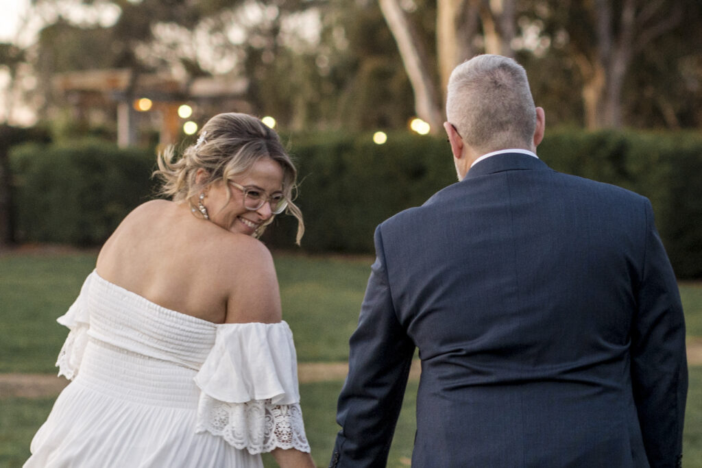 Warrawong estate wedding. Macedon Ranges Wedding photographer. Bride and Groom having photos taken at golden hour. Golden hour light in Macedon Ranges.