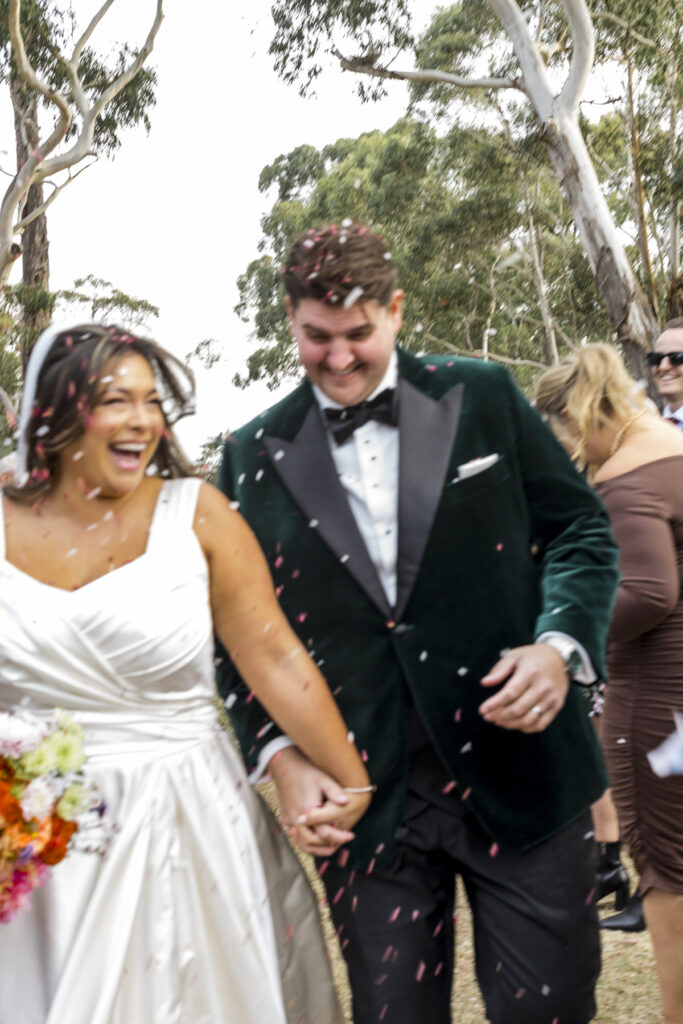 Bride and groom confetti moment at Paramoor Winery.
