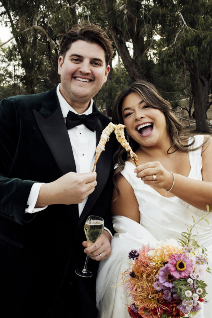 Bride and groom laughing in Paramoor Winery.