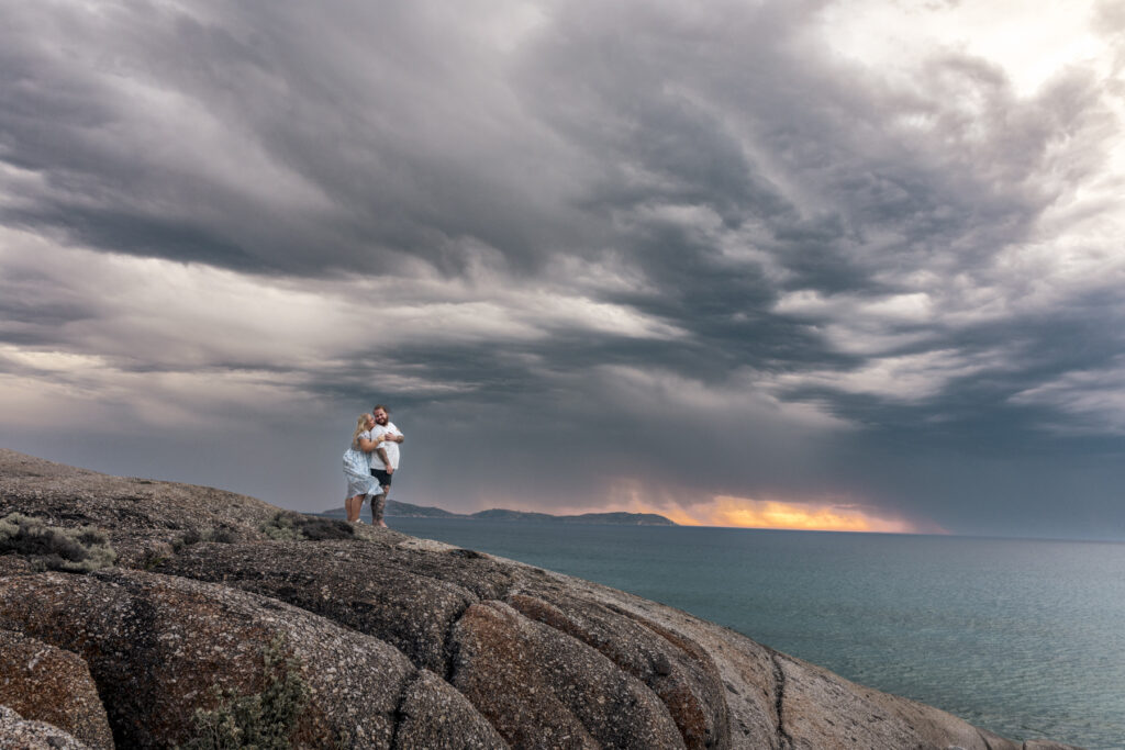 Wilsons Prom. Melbourne Proposal photographer. Wilsons prom photography. Engagement photos Wilsons Prom. Melbourne engagement photos. Stormy weather photos.