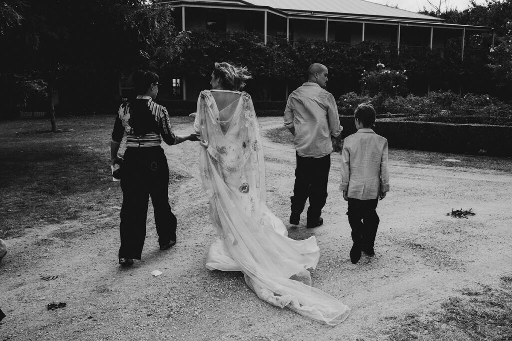 black and white photo, incredible embroidered veil